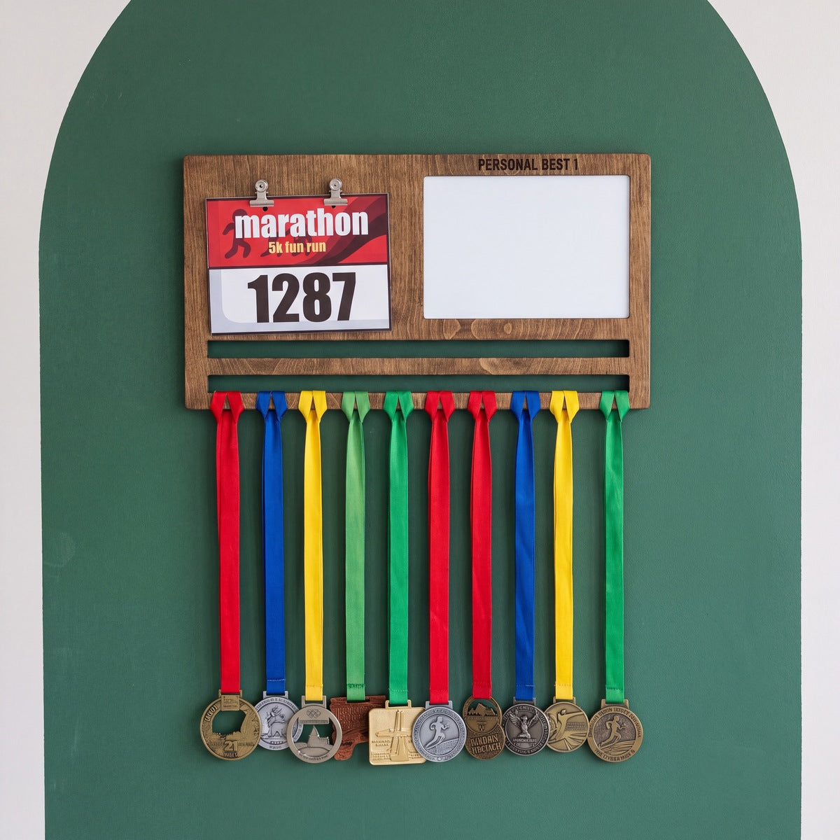 Medal Display with Personal — personalised handmade wooden medal display for runners | Story of Miles