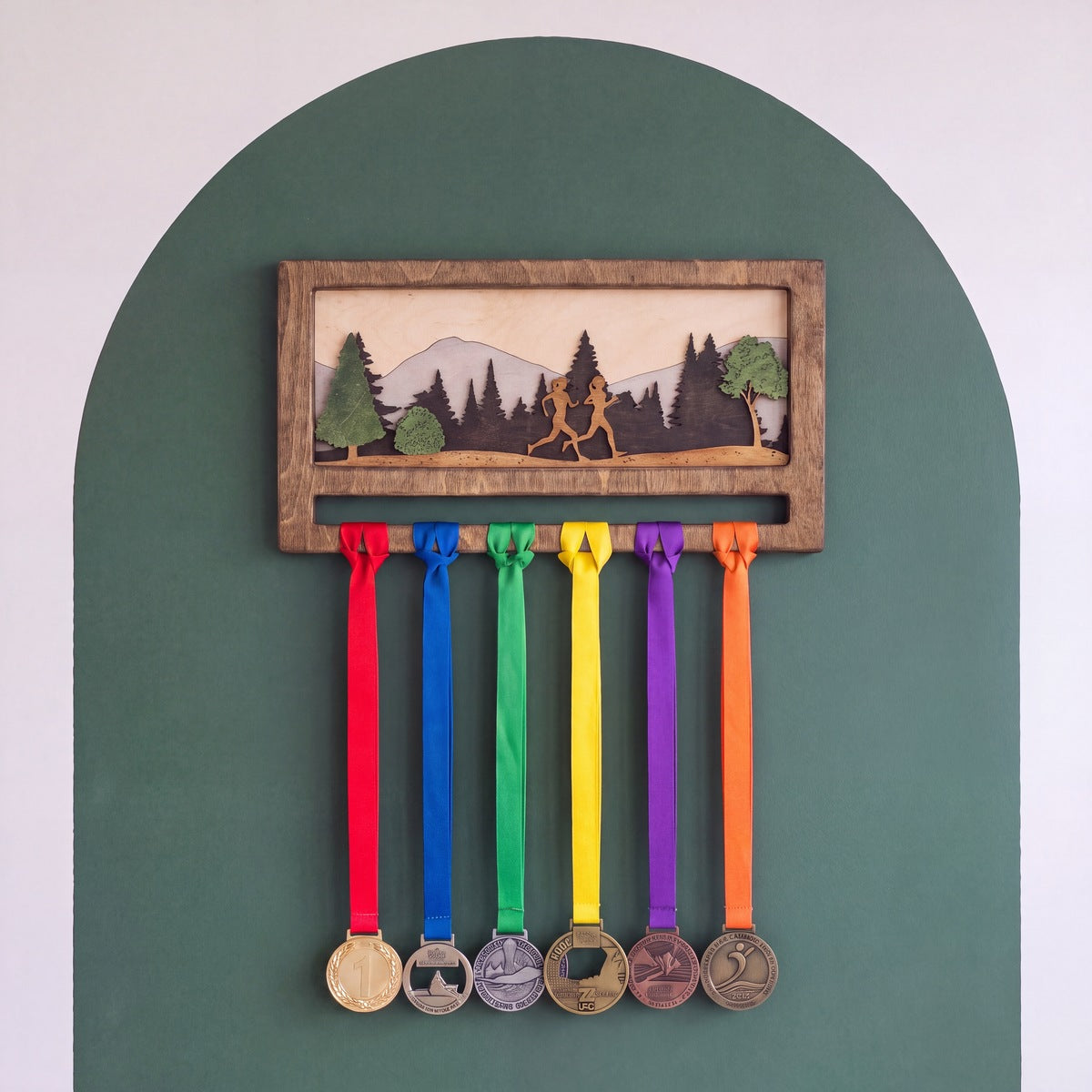 Mini Medal Display — personalised handmade wooden medal display for runners | Story of Miles