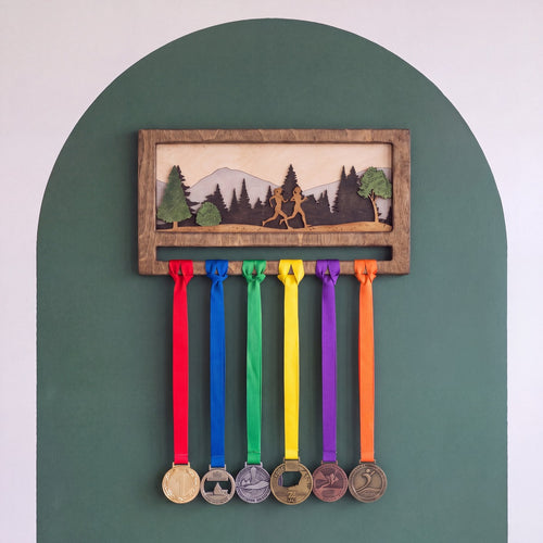Mini Medal Display — personalised handmade wooden medal display for runners | Story of Miles