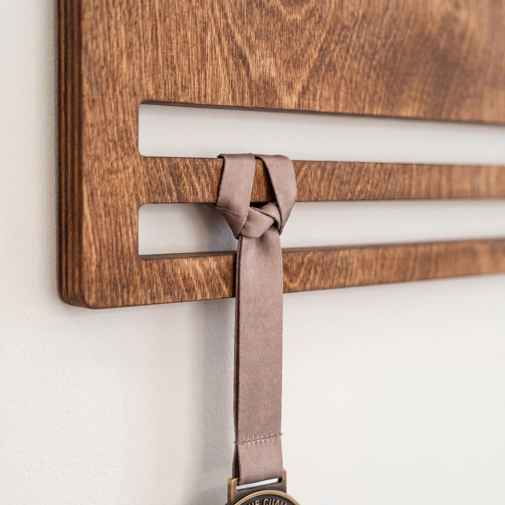 Medal Display with Personal — medals hanging on the personalised display | Story of Miles