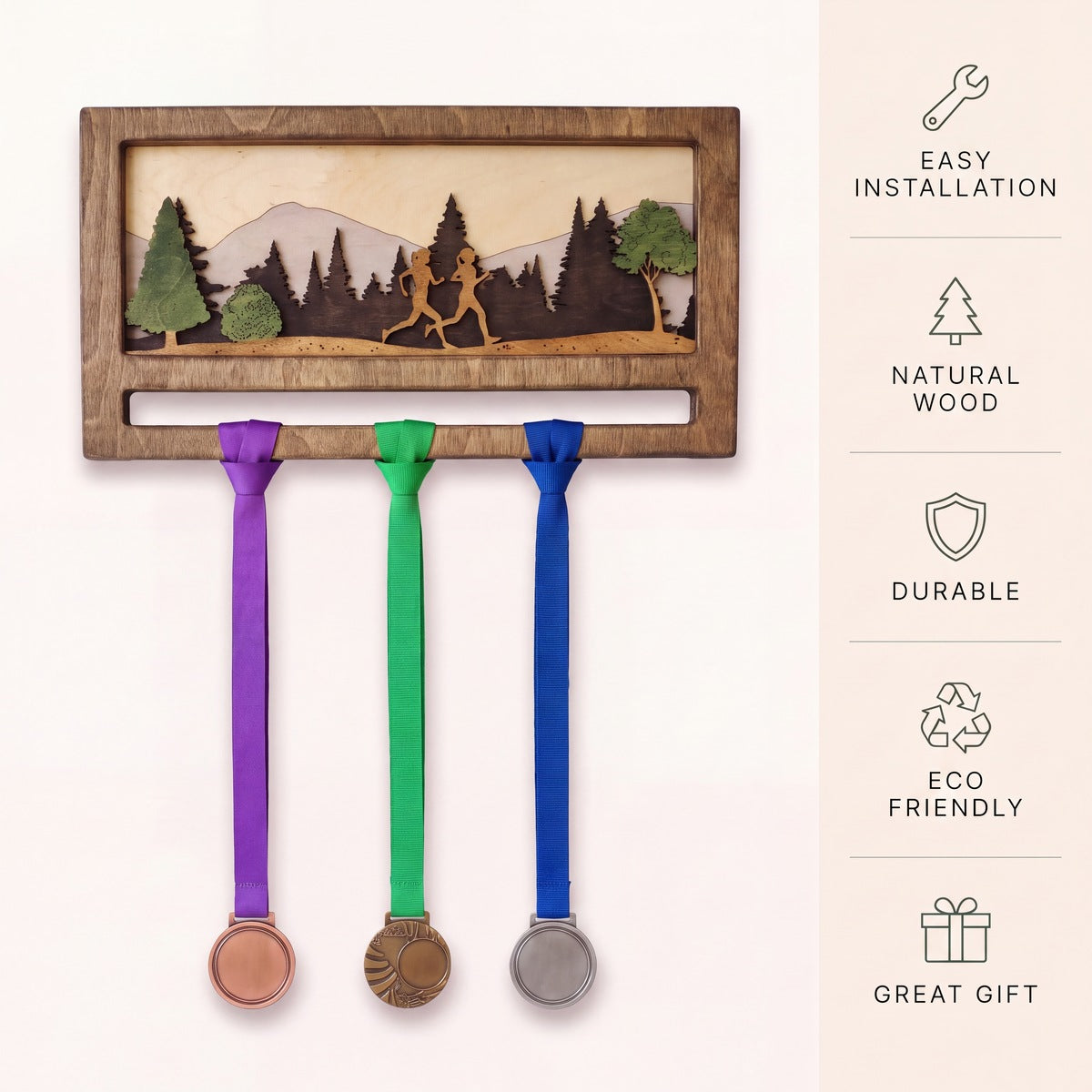 Mini Medal Display — personalised handmade wooden medal display for runners | Story of Miles