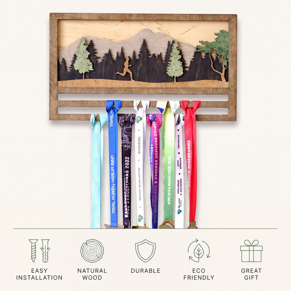 Running Medal Display — personalised handmade wooden medal display for runners | Story of Miles
